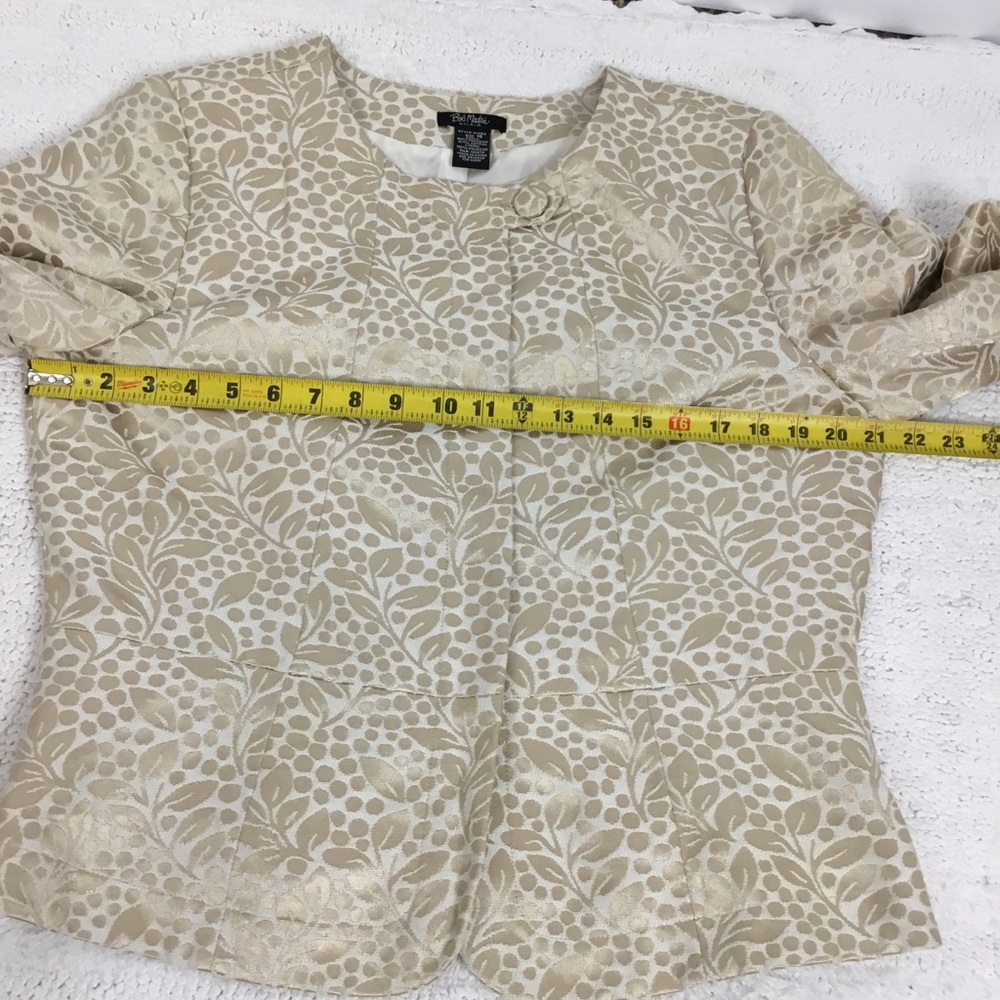 BOB MACKIE Creamy Gold Botanic Polka Dots Print Peplum Jacket Size 14 - Picture 6 of 12